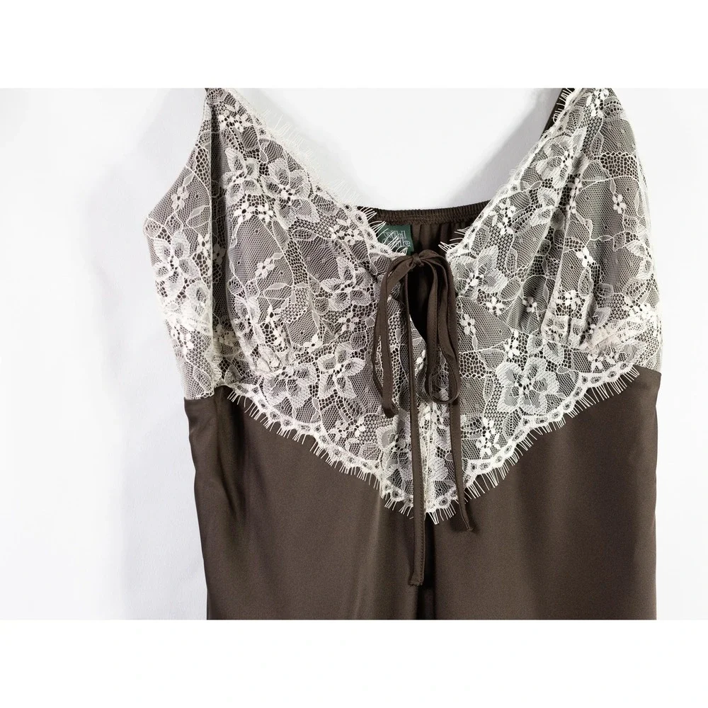 Wild Fable Brown Satin Lace Trim Chemise Slip Dress Adjustable Straps Medium